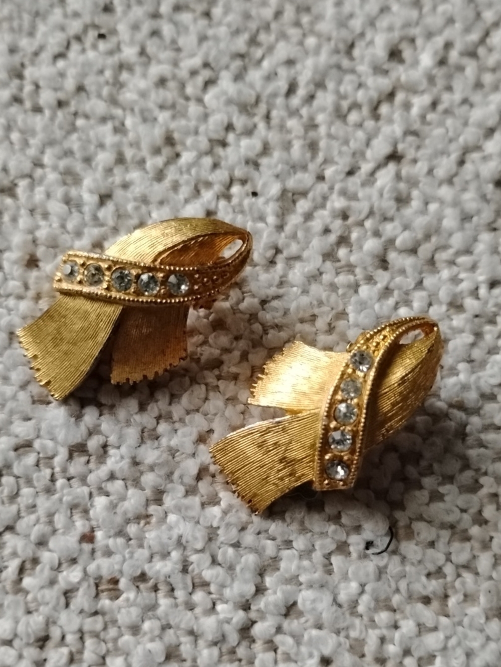 Gold Ribbon Crystal Clip-On Earrings for Women